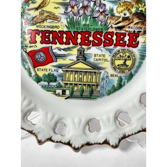 Tennessee Decorative Porcelain Plate With Gold Trim Lacy Edge & State Symbols Fe - Picture 12 of 14